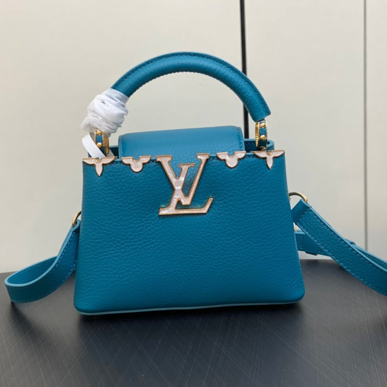 LOUIS VUITTON CAPUCINES MINI 21 BLUE TAURILLON GOLD HARDWARE