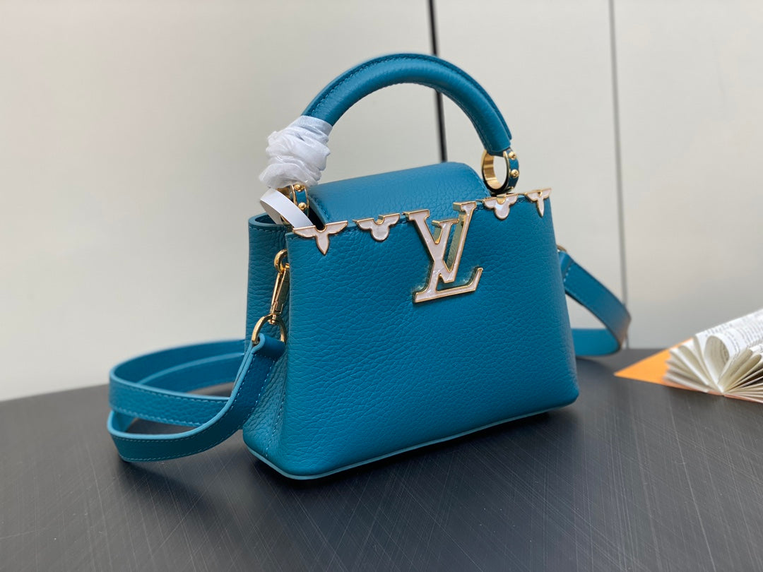 LOUIS VUITTON CAPUCINES MINI 21 BLUE TAURILLON GOLD HARDWARE