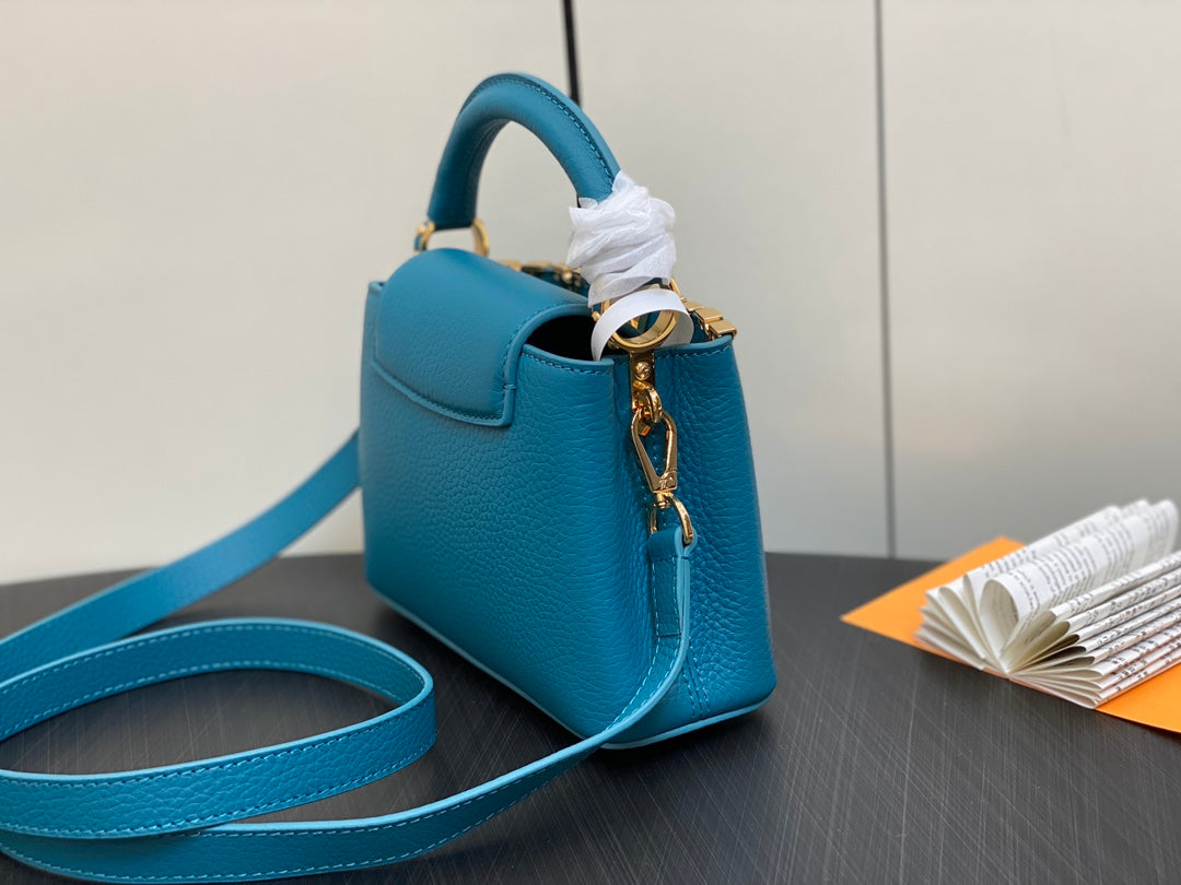 LOUIS VUITTON CAPUCINES MINI 21 BLUE TAURILLON GOLD HARDWARE