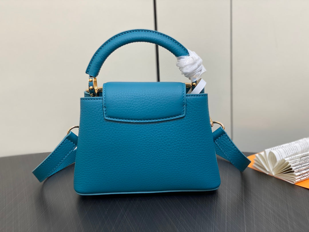 LOUIS VUITTON CAPUCINES MINI 21 BLUE TAURILLON GOLD HARDWARE