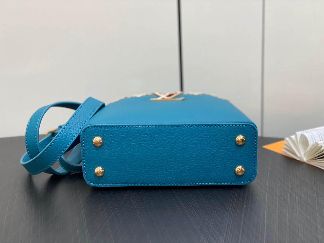 LOUIS VUITTON CAPUCINES MINI 21 BLUE TAURILLON GOLD HARDWARE