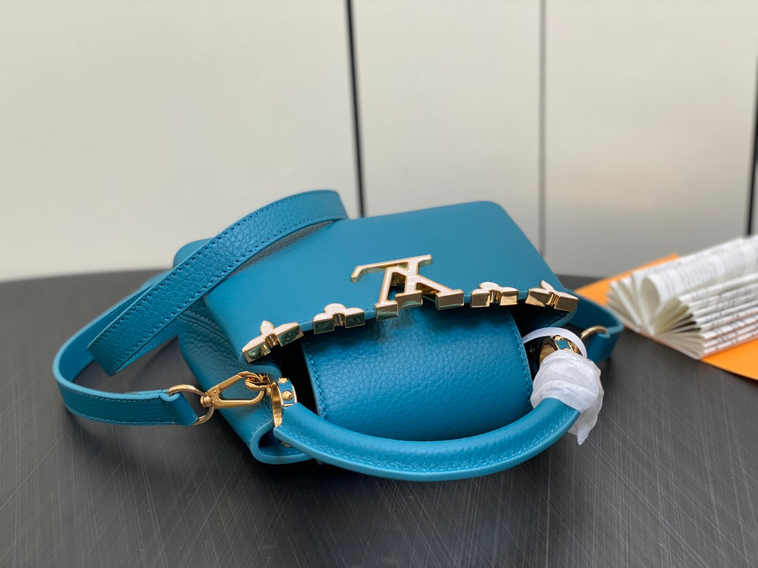 LOUIS VUITTON CAPUCINES MINI 21 BLUE TAURILLON GOLD HARDWARE