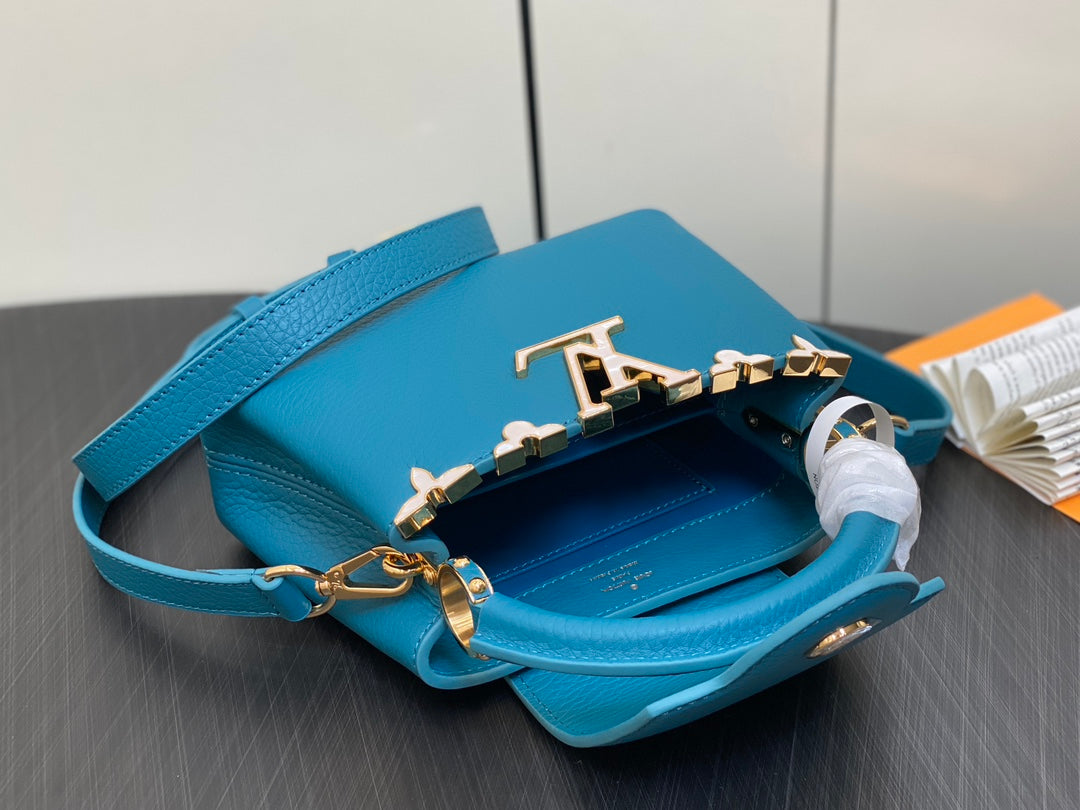 LOUIS VUITTON CAPUCINES MINI 21 BLUE TAURILLON GOLD HARDWARE