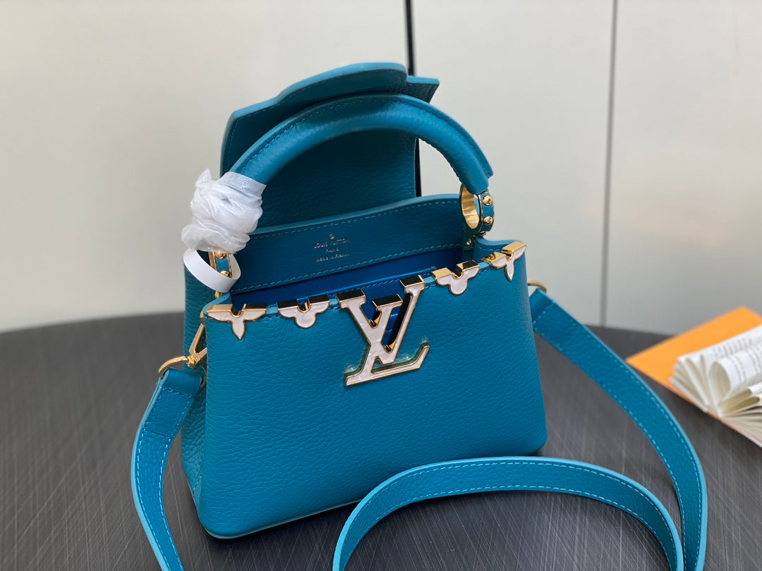 LOUIS VUITTON CAPUCINES MINI 21 BLUE TAURILLON GOLD HARDWARE