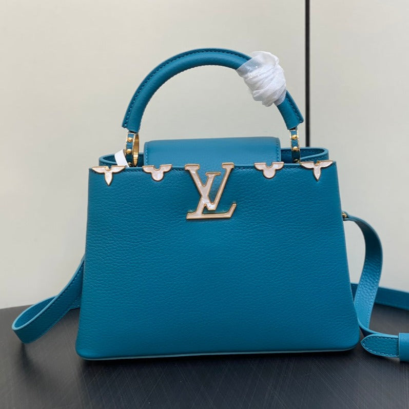 LOUIS VUITTON CAPUCINES BB 27 BLUE TAURILLON GOLD HARDWARE