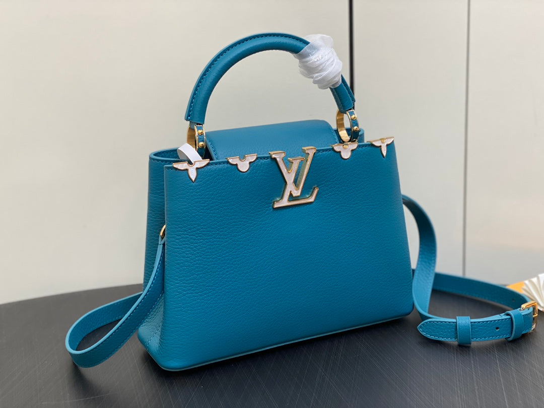LOUIS VUITTON CAPUCINES BB 27 BLUE TAURILLON GOLD HARDWARE
