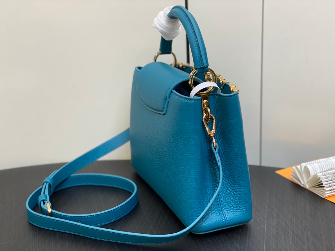 LOUIS VUITTON CAPUCINES BB 27 BLUE TAURILLON GOLD HARDWARE
