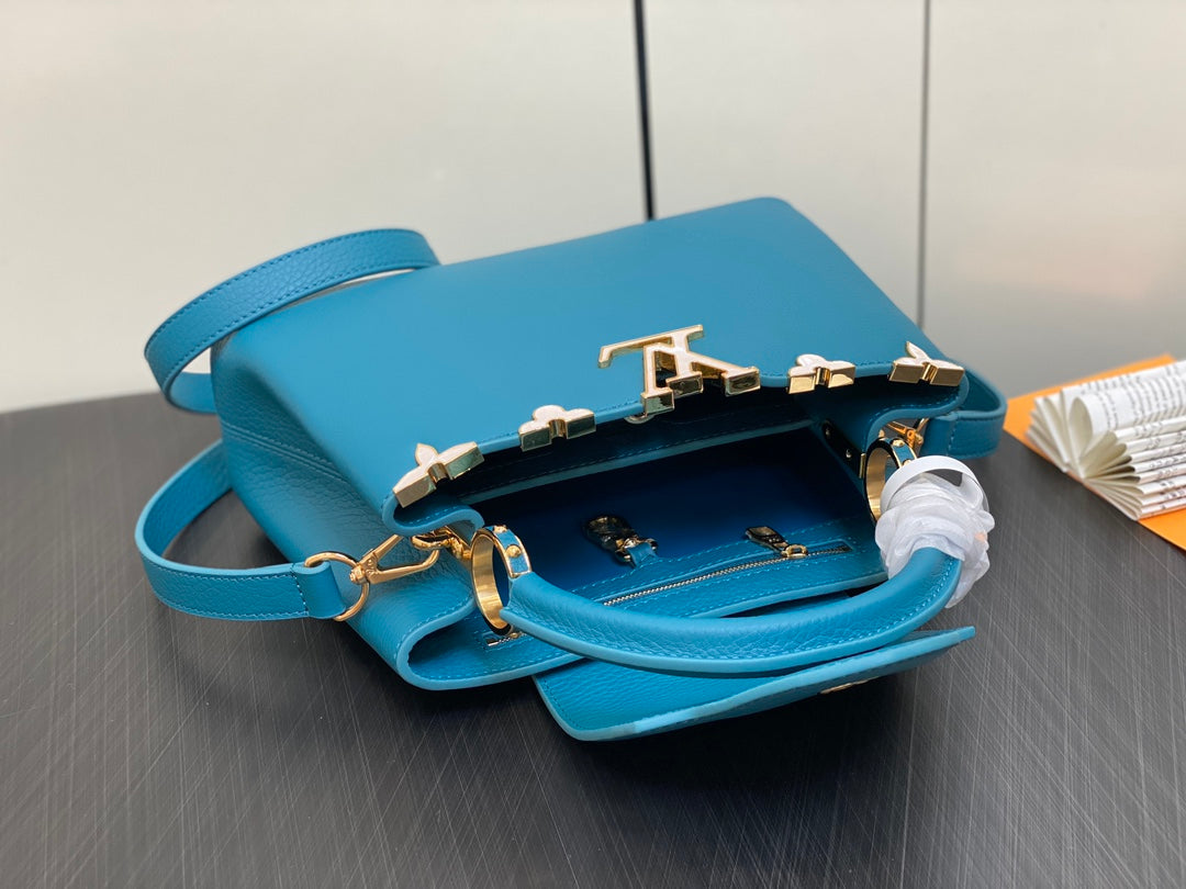 LOUIS VUITTON CAPUCINES BB 27 BLUE TAURILLON GOLD HARDWARE