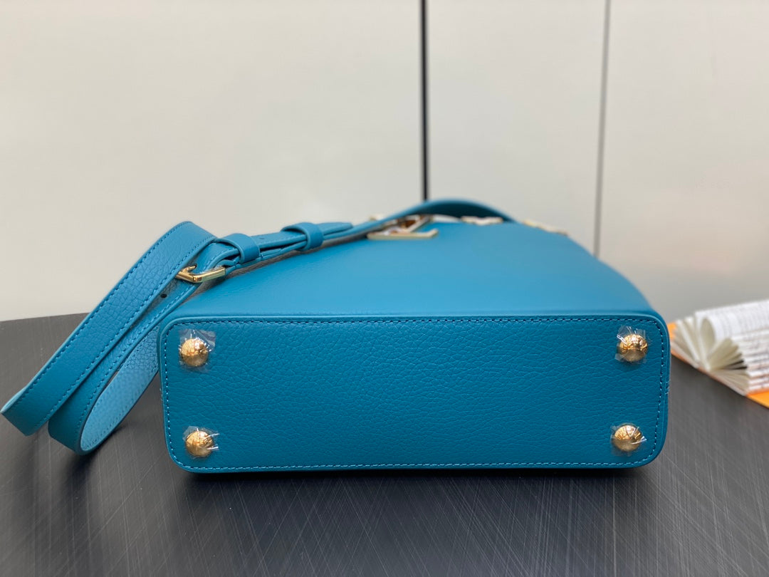 LOUIS VUITTON CAPUCINES BB 27 BLUE TAURILLON GOLD HARDWARE