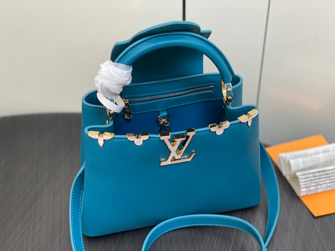 LOUIS VUITTON CAPUCINES BB 27 BLUE TAURILLON GOLD HARDWARE