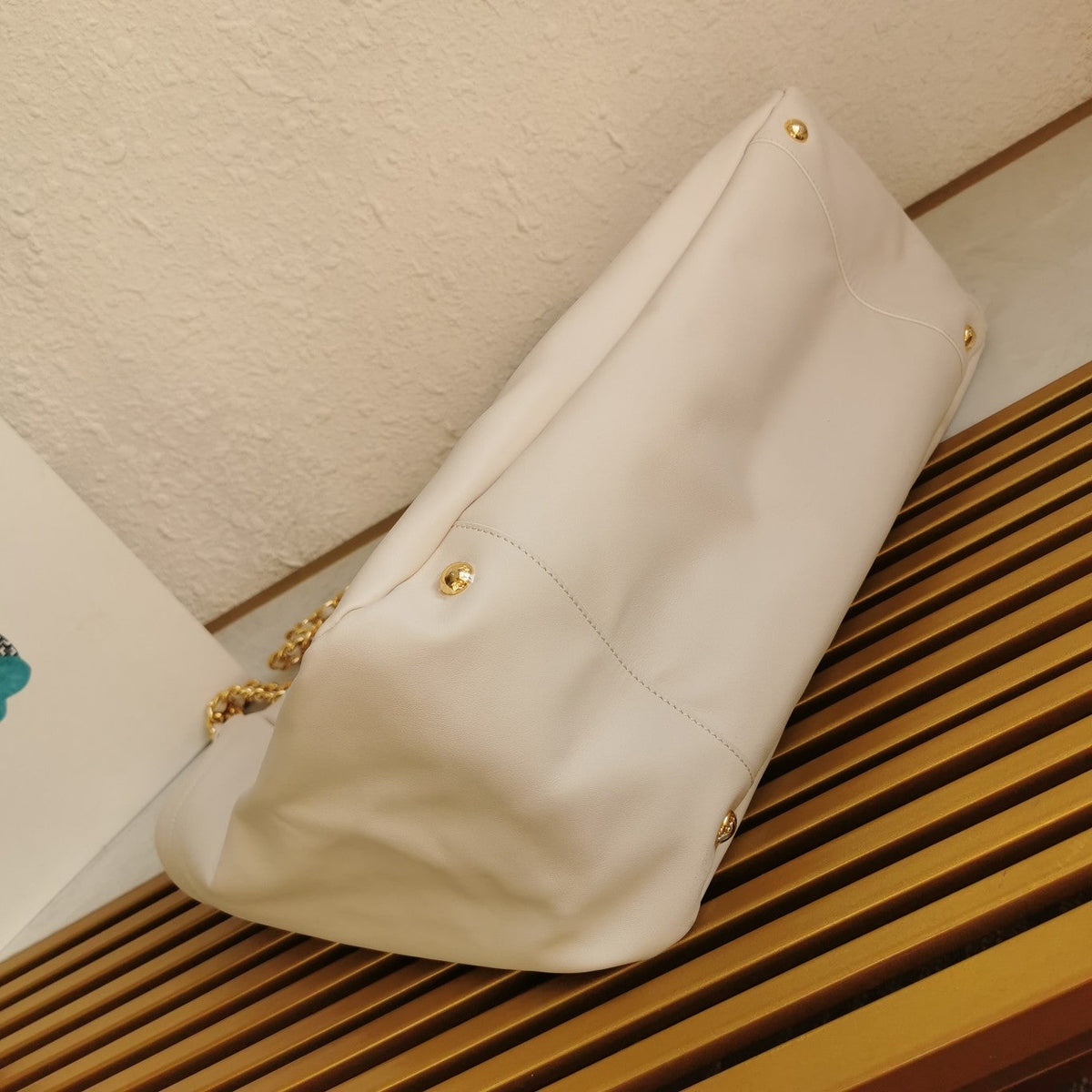 PRADA CHAIN TOTE 39 SOFT WHITE CALFSKIN