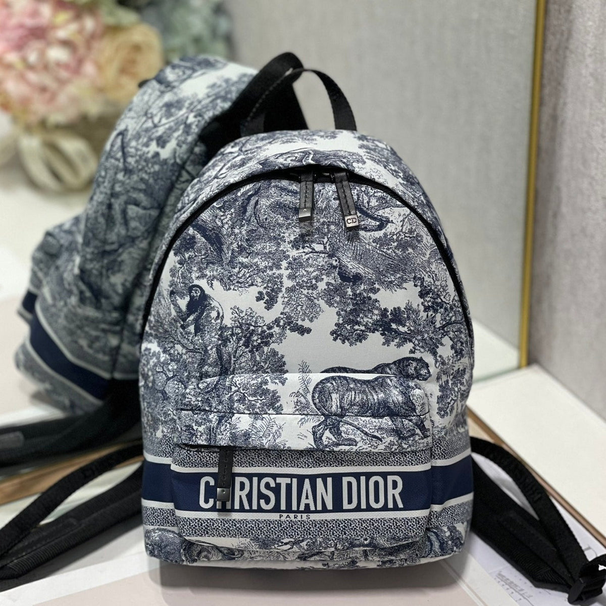 DIOR TRAVEL BACKPACK 20CM WHITE BLUE OBLIQUE JACQUARD