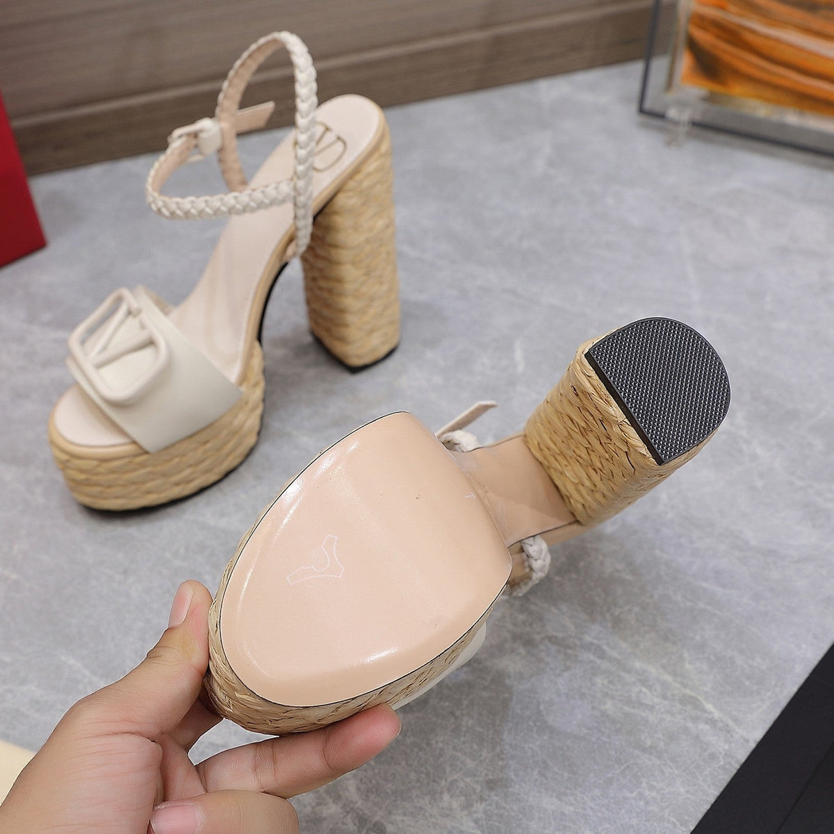 VLTN ESPADRILLE WEDGE SANDALS 25S 130 MM IN WHITE LAMBSKIN