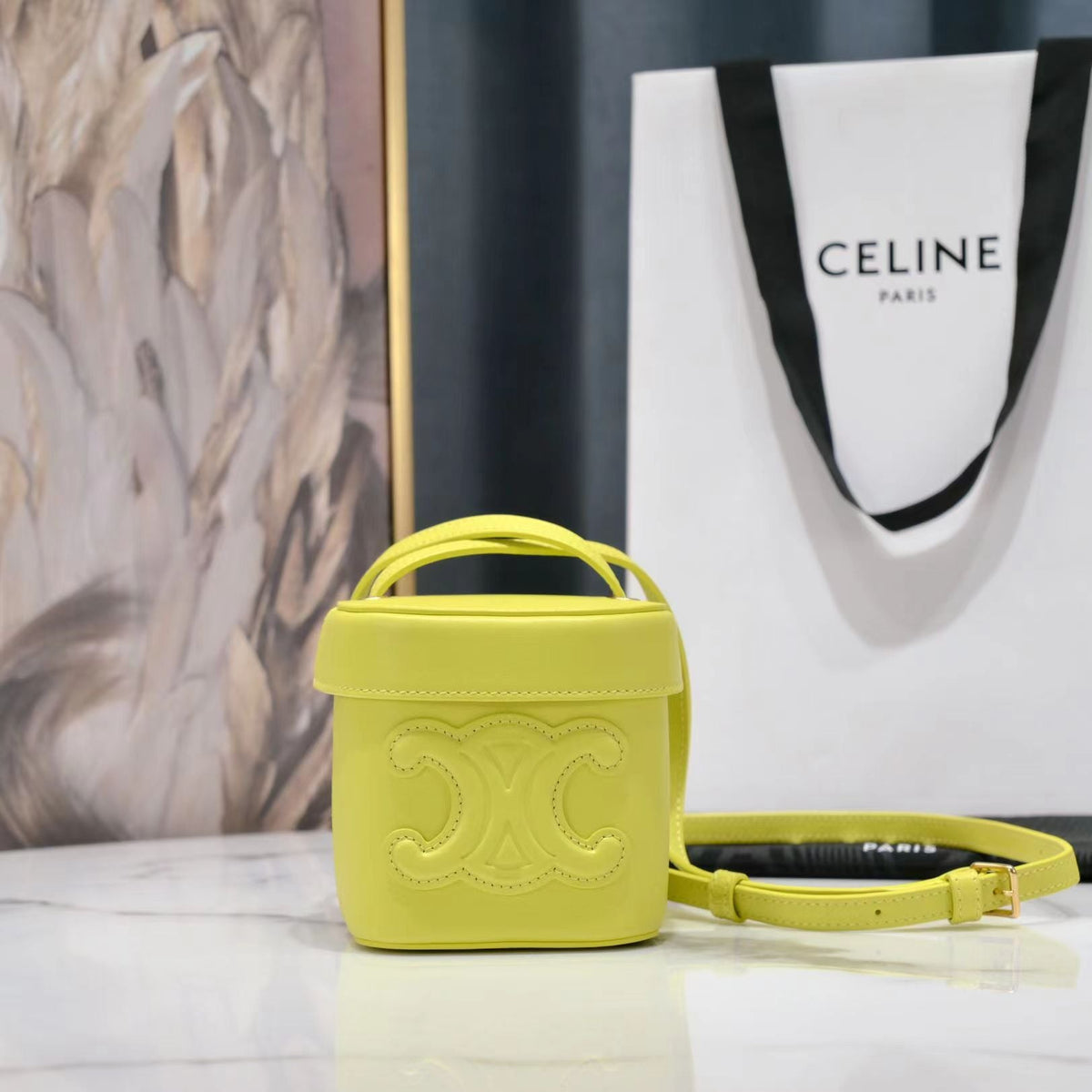 CELINE SQUARE BOX CROSSBODY BAG 11 LEMON YELLOW CALFSKIN