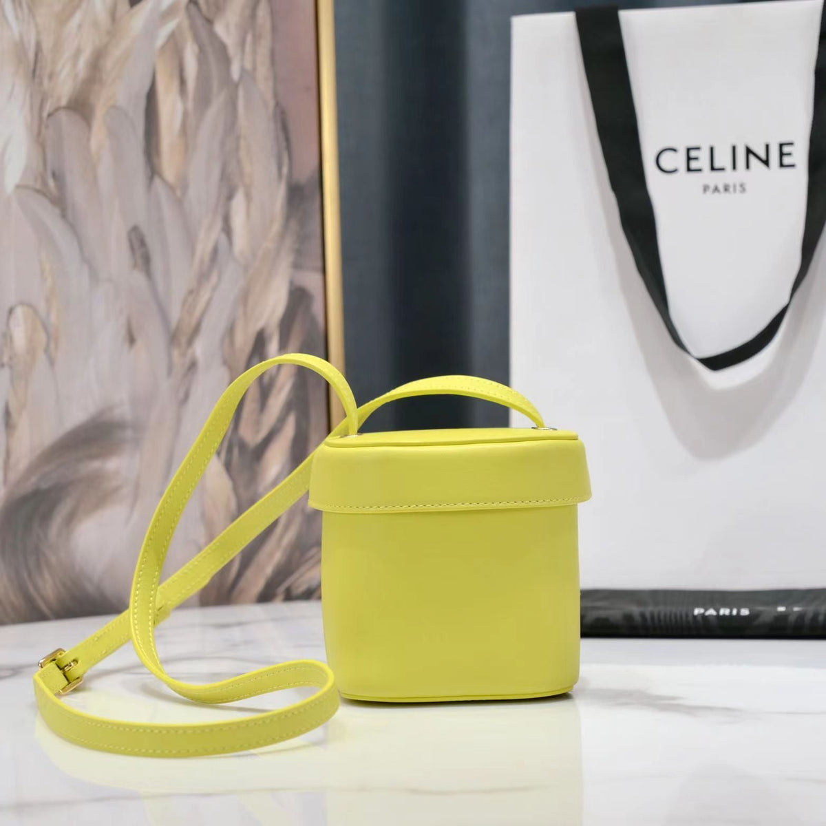 CELINE SQUARE BOX CROSSBODY BAG 11 LEMON YELLOW CALFSKIN
