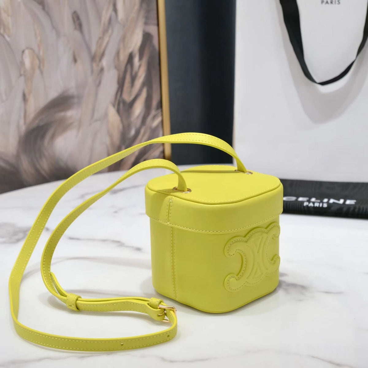CELINE SQUARE BOX CROSSBODY BAG 11 LEMON YELLOW CALFSKIN