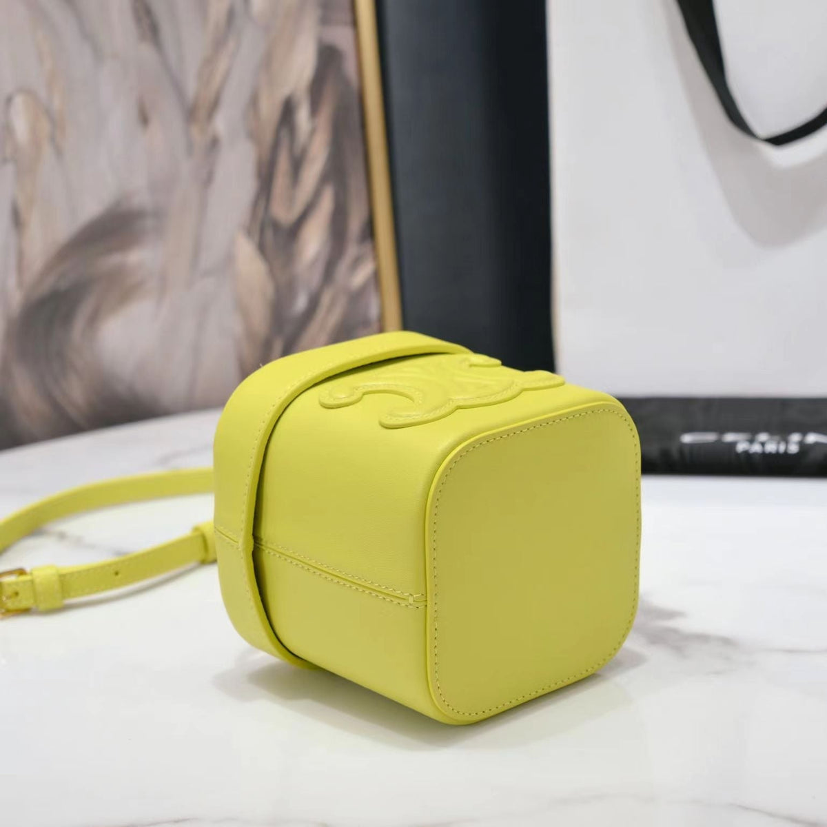 CELINE SQUARE BOX CROSSBODY BAG 11 LEMON YELLOW CALFSKIN