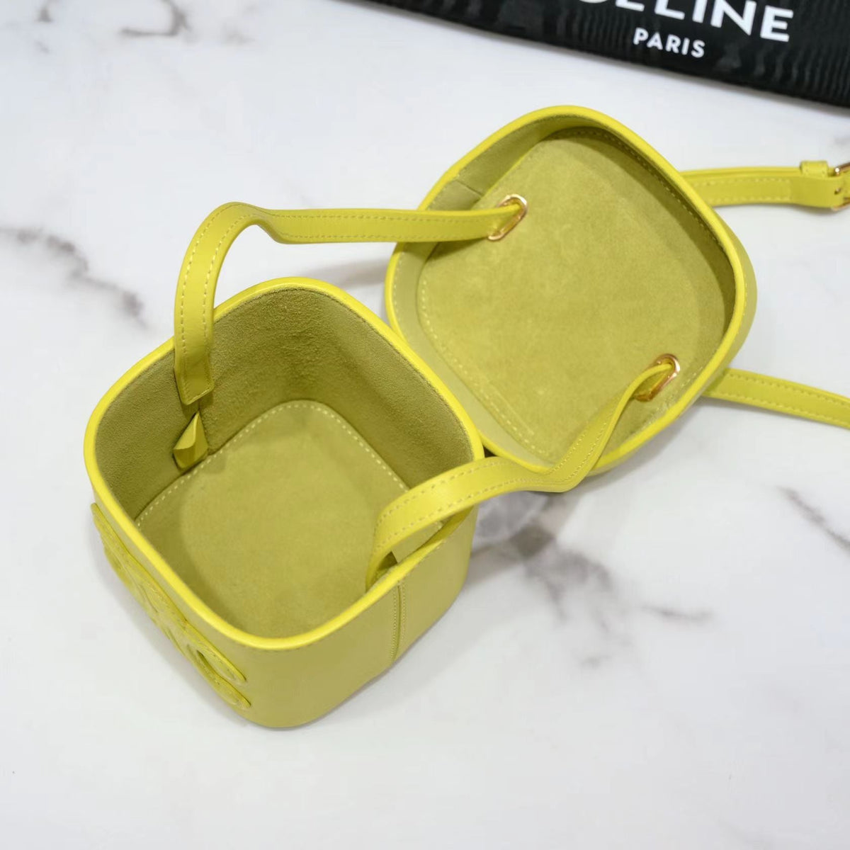 CELINE SQUARE BOX CROSSBODY BAG 11 LEMON YELLOW CALFSKIN