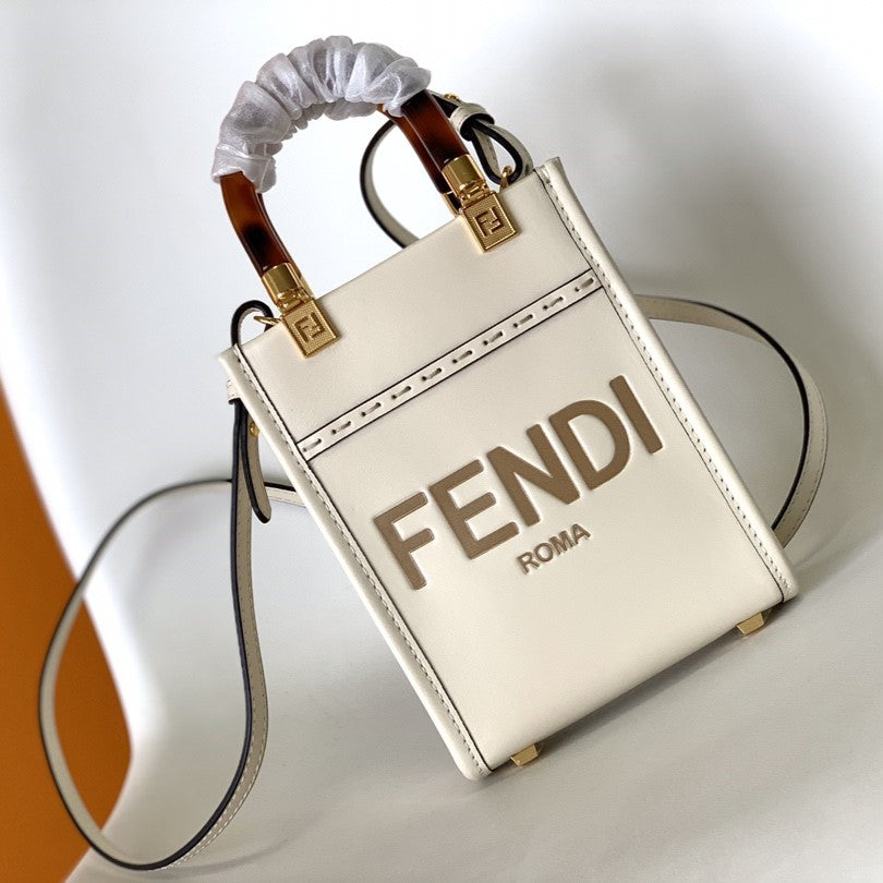 FENDI Fend Mini Sunshine Shopper Bag 18 White Leather