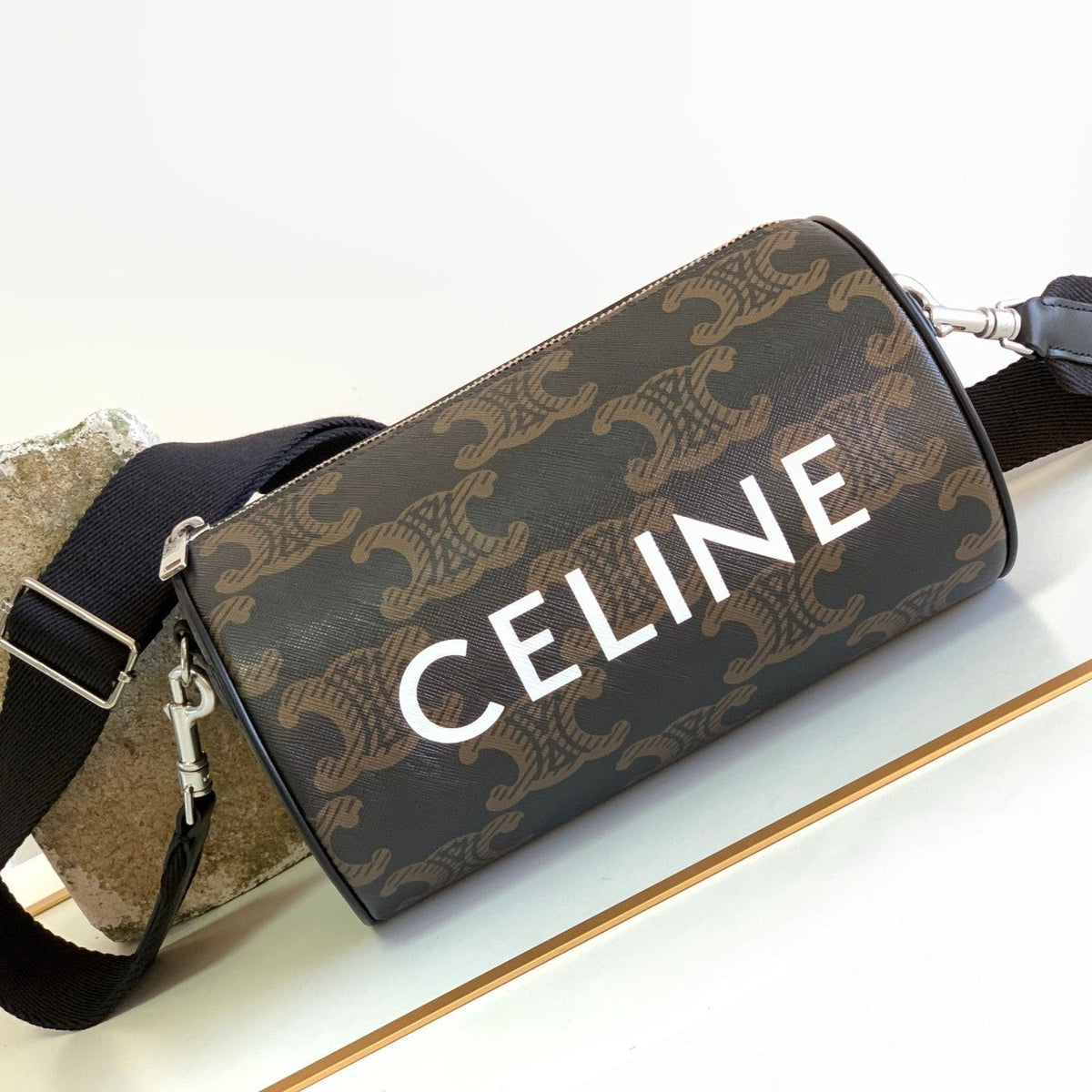CELINE CYLINDRICAL 22 BAG BLACK BROWN COWHIDE