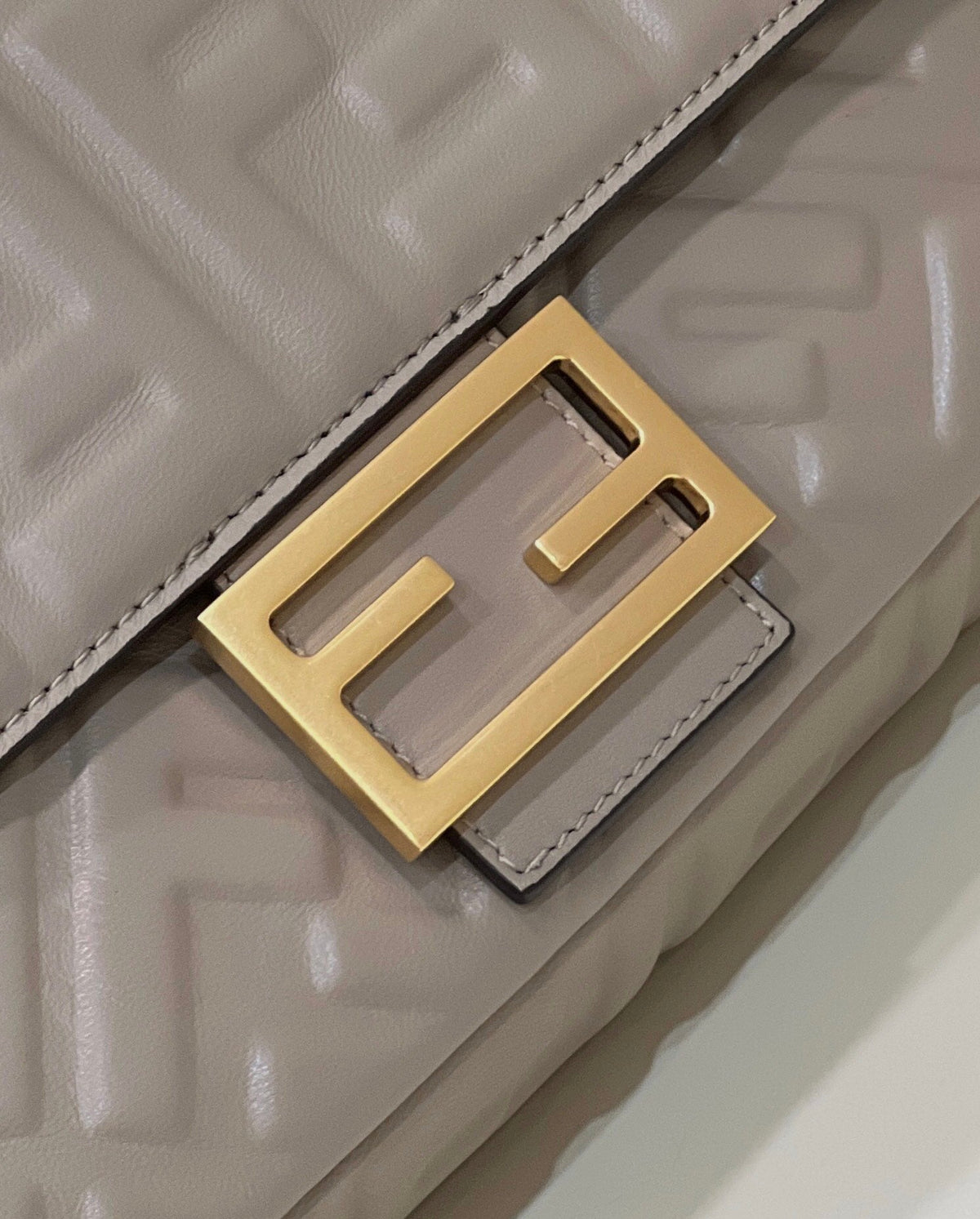 FENDI BAGUETTE WITH FF MOTIF 27 IN PINE CONE SOFT LAMBSKIN GOLD HARDWARE
