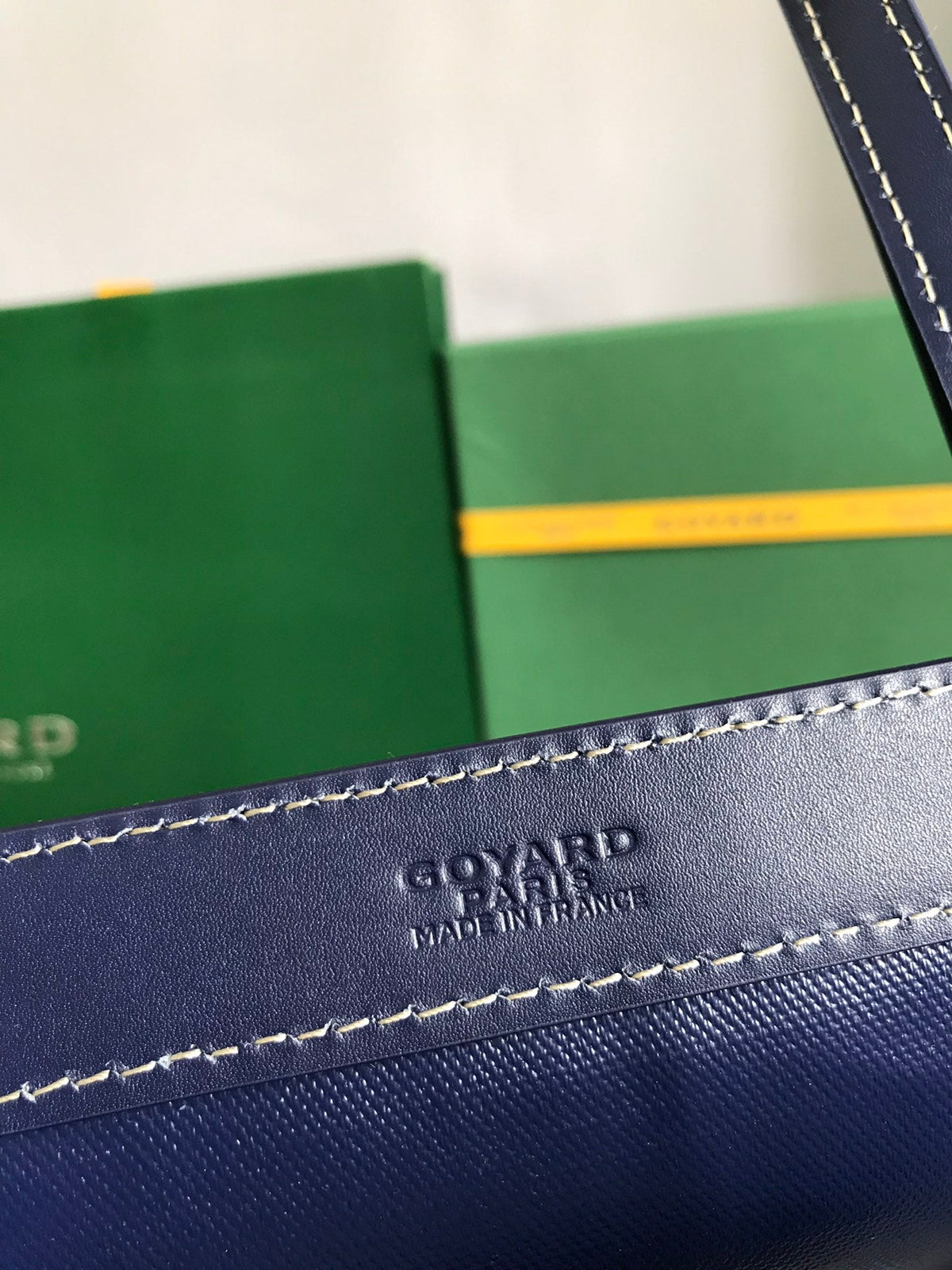 GOYARD BELLECHASSE BIAUDE PM BAG 36 IN NAVY BLUE GOYARDINE CANVAS AND CALFSKIN TRIM