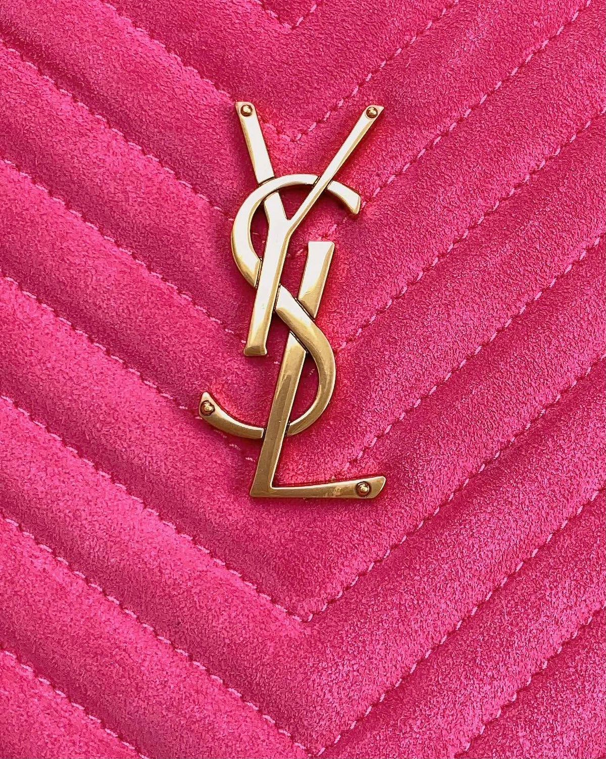 SAINT LAURENT LOU CAMERA BAG 23 IN BRIGHT PINK SUEDE AND CALFSKIN TRIM
