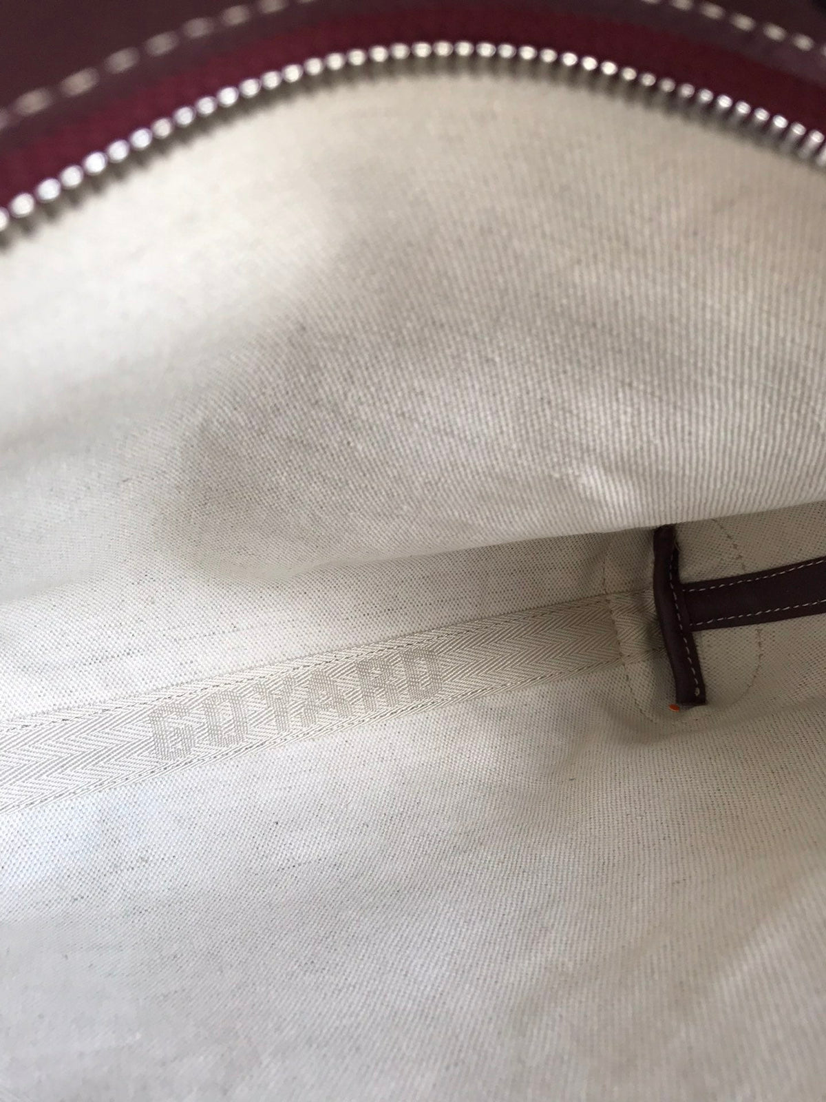 GOYARD CONTI POUCH 24 IN WINE RED LAMBSKIN AND GOYARDINE CANVAS