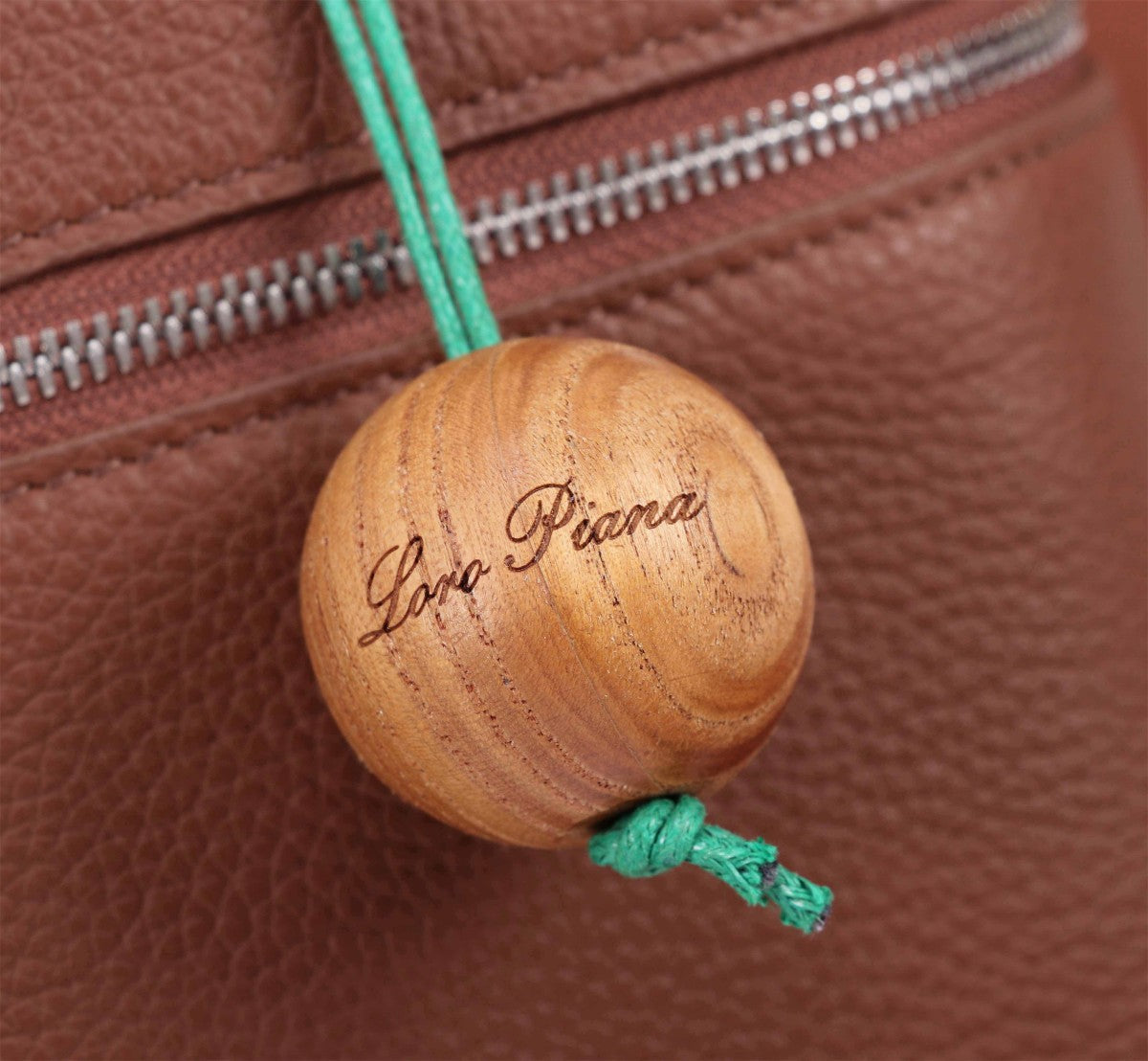 LORO PIANA EXTRA BAG L27 IN UMBER BROWN GRAINED CALFSKIN WITH SILVER HARDWARE