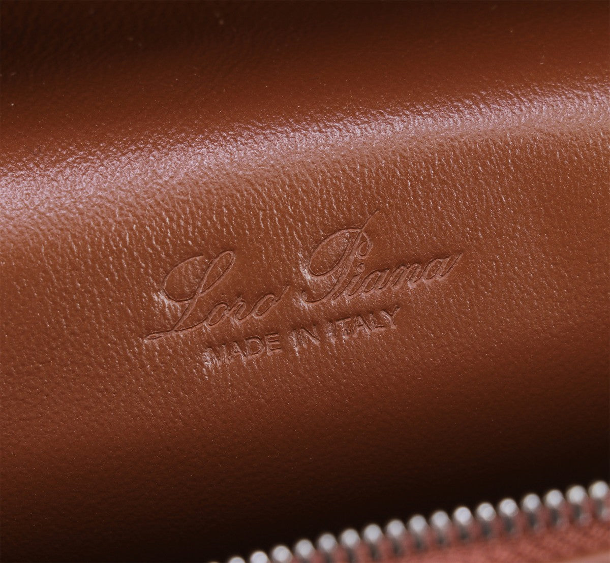 LORO PIANA EXTRA BAG L27 IN UMBER BROWN GRAINED CALFSKIN WITH SILVER HARDWARE
