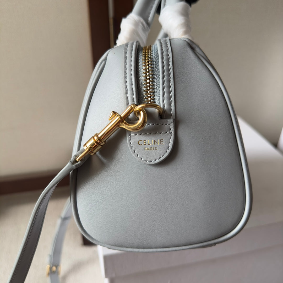 CELINE EMBOSSED TOP HANDLE BAG 20 IN GREY CALFSKIN