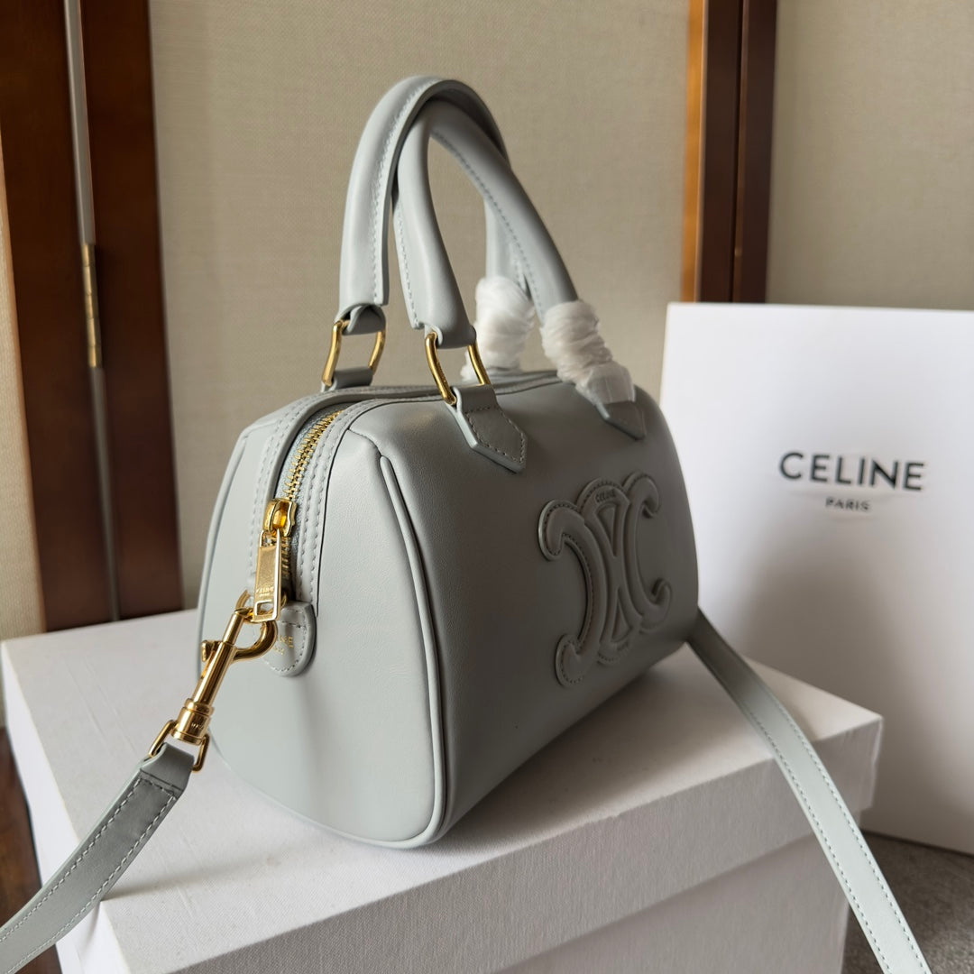 CELINE EMBOSSED TOP HANDLE BAG 20 IN GREY CALFSKIN
