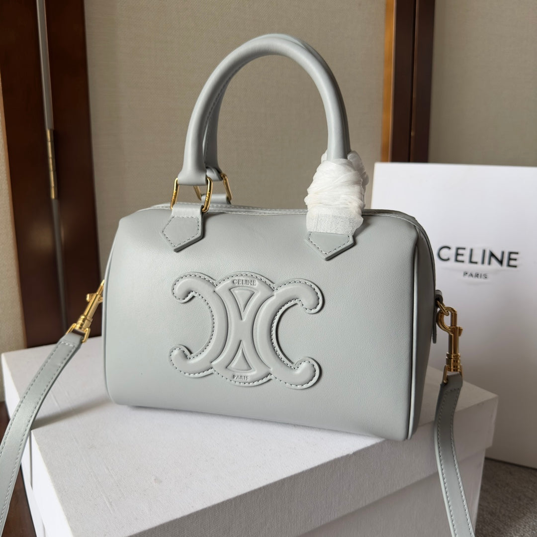 CELINE EMBOSSED TOP HANDLE BAG 20 IN GREY CALFSKIN