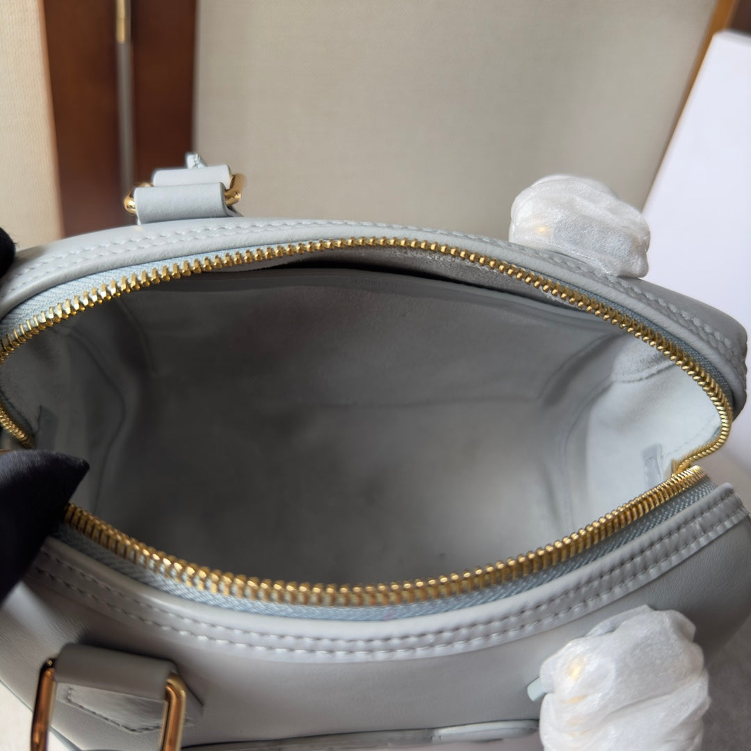 CELINE EMBOSSED TOP HANDLE BAG 20 IN GREY CALFSKIN