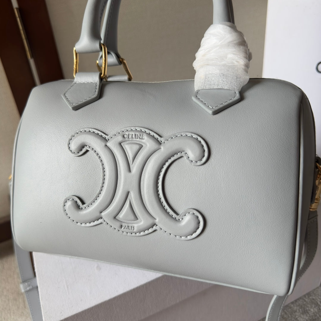 CELINE EMBOSSED TOP HANDLE BAG 20 IN GREY CALFSKIN