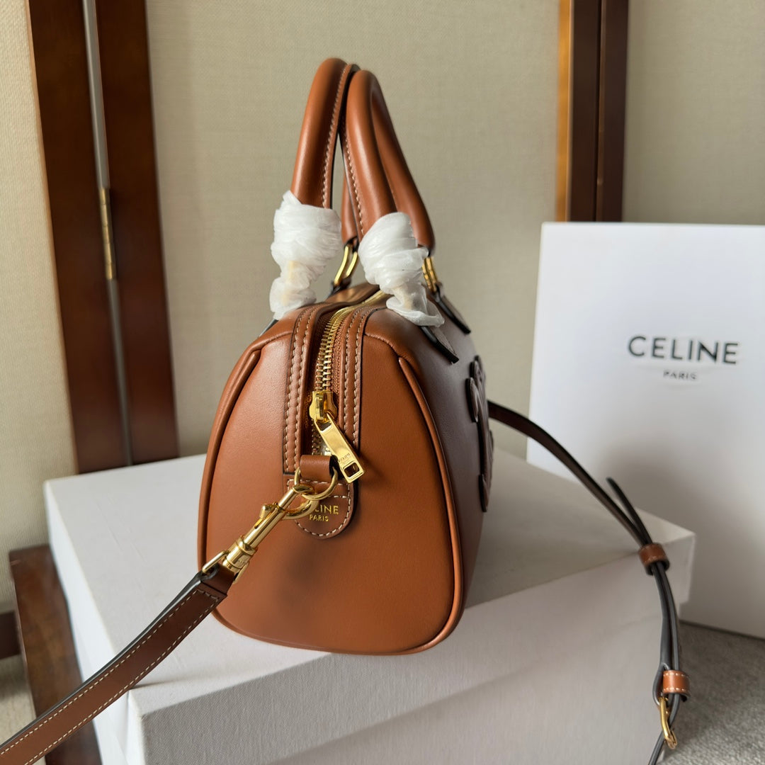CELINE EMBOSSED TOP HANDLE BAG 20 IN BROWN CALFSKIN