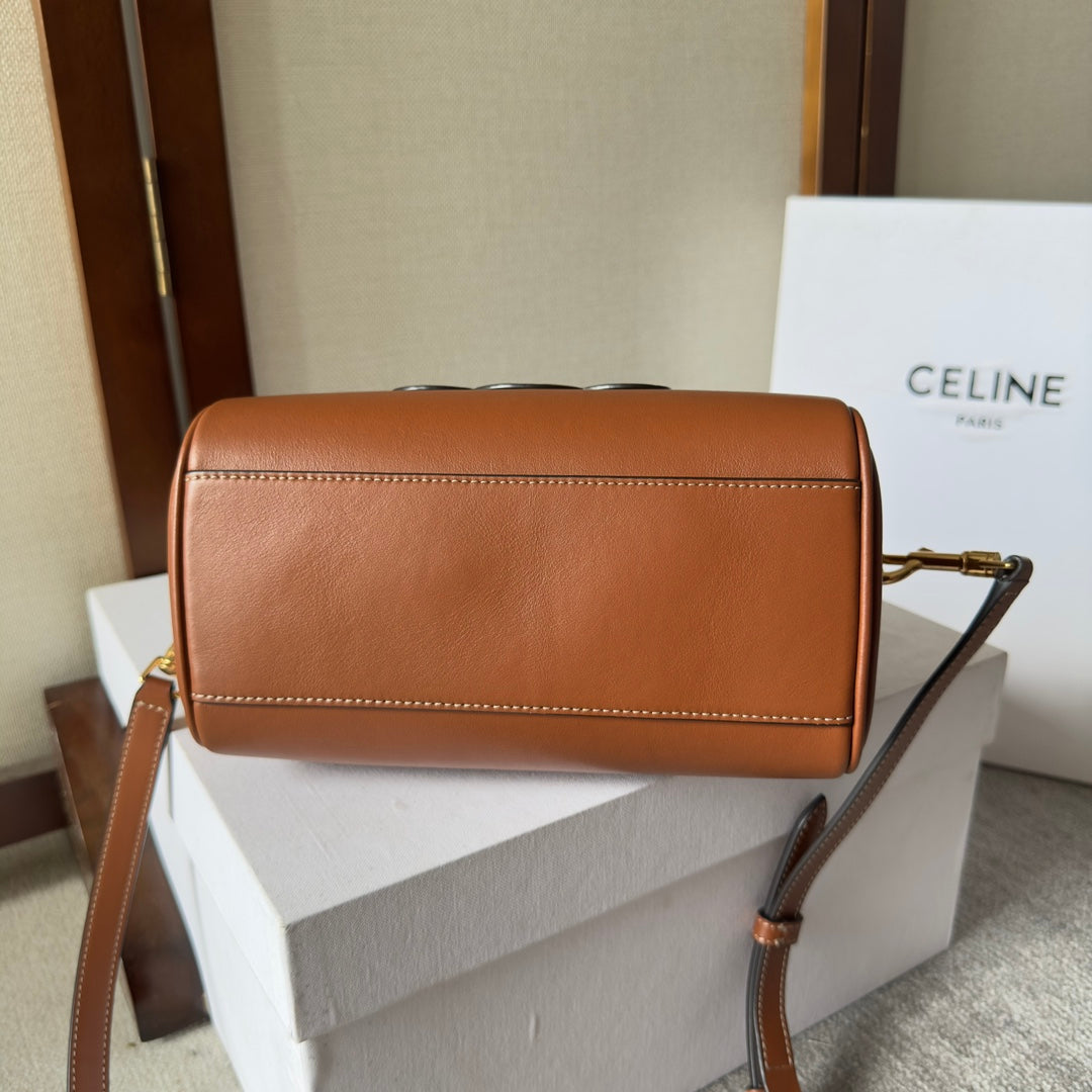 CELINE EMBOSSED TOP HANDLE BAG 20 IN BROWN CALFSKIN