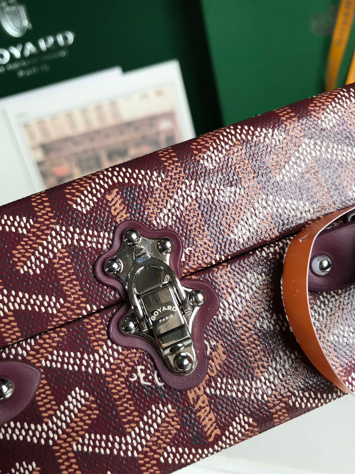 GOYARD GRAND HÔTEL TRUNK BAG 24 IN BURGUNDY RED GOYARDINE CANVAS AND CALFSKIN