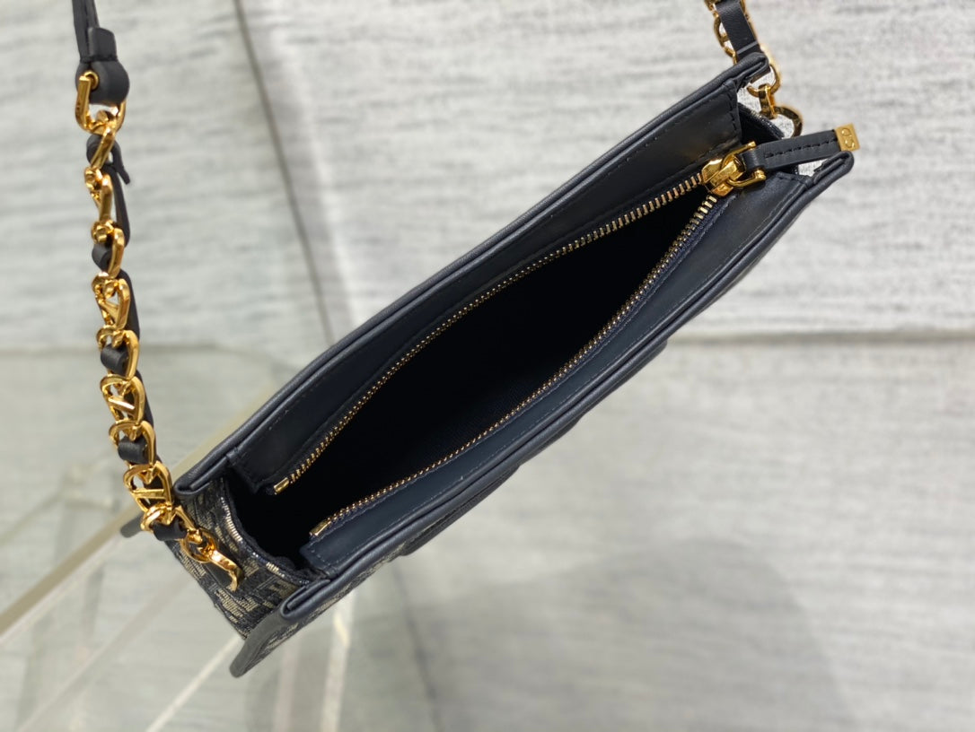 DIOR HOBO SIGNATURE 23 BAG IN BLACK BEIGE PATTERN LAMBSKIN