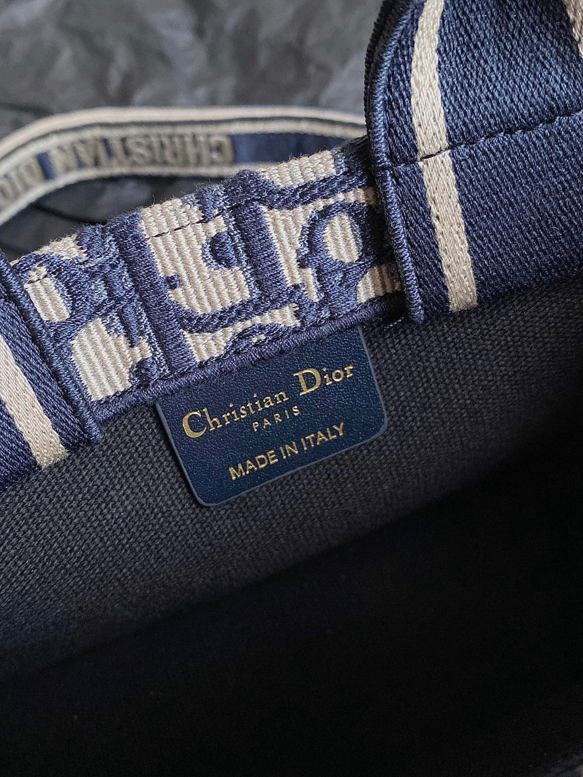 DIOR MINI BOOK TOTE 21 BLUE OBLIQUE EMBROIDERY