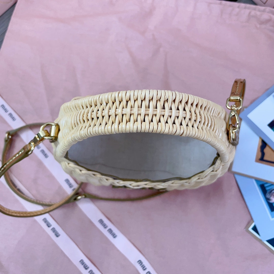 MIU MIU WANDER WICKER BAG 20 IN TAN RATTAN