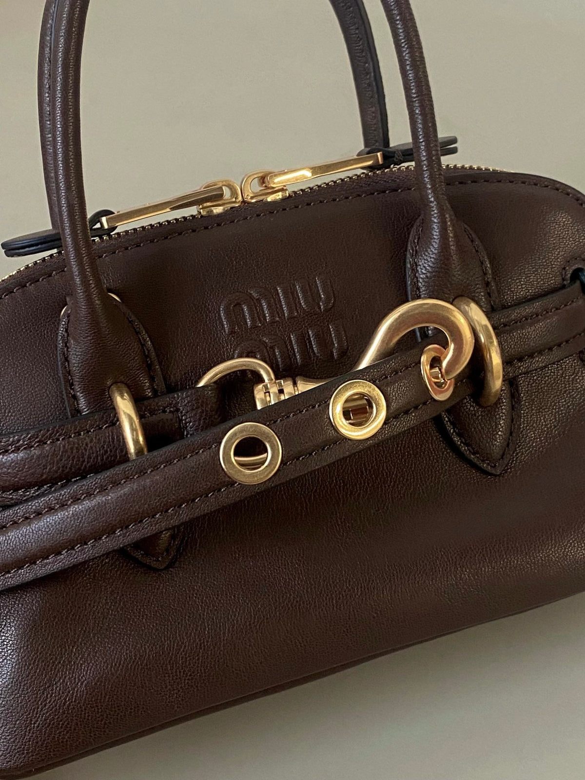 MIU MIU AVENTURE NAPPA MINI BAG 21 IN BRUNETTE BROWN CALFSKIN GOLD HARDWARE