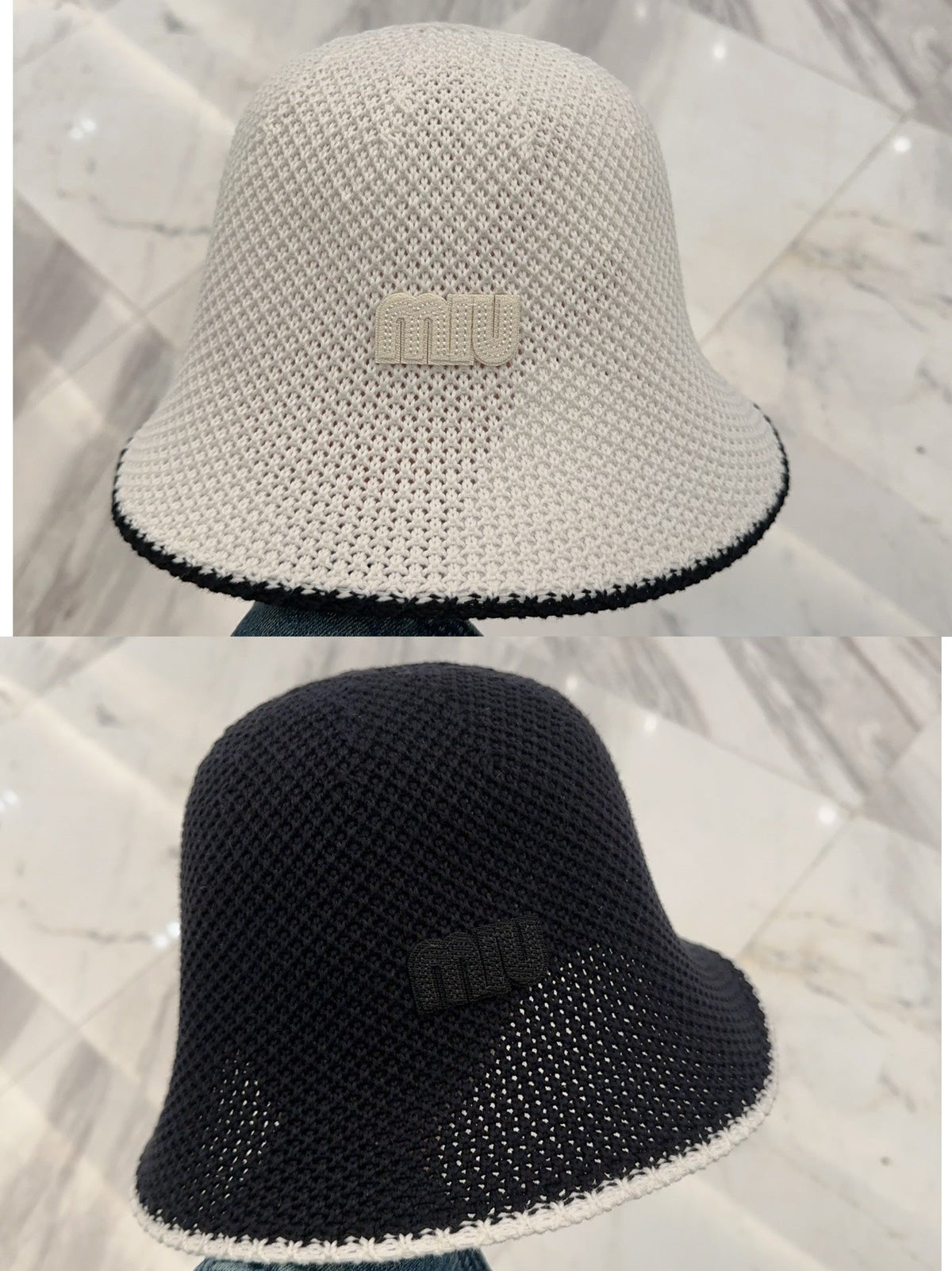 MIU MIU MM BUCKET IN WHITE MESH FABRIC