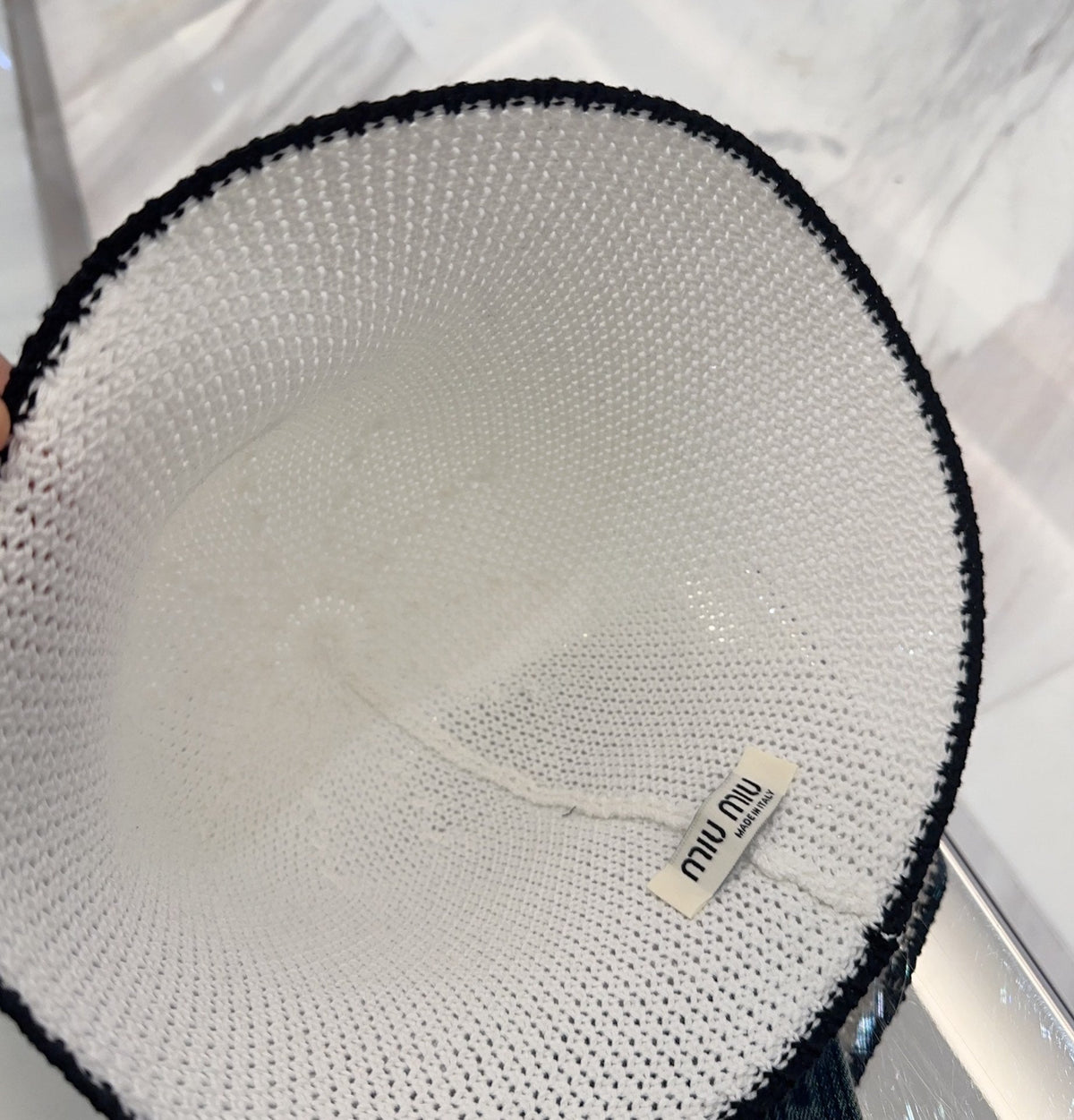 MIU MIU MM BUCKET IN WHITE MESH FABRIC