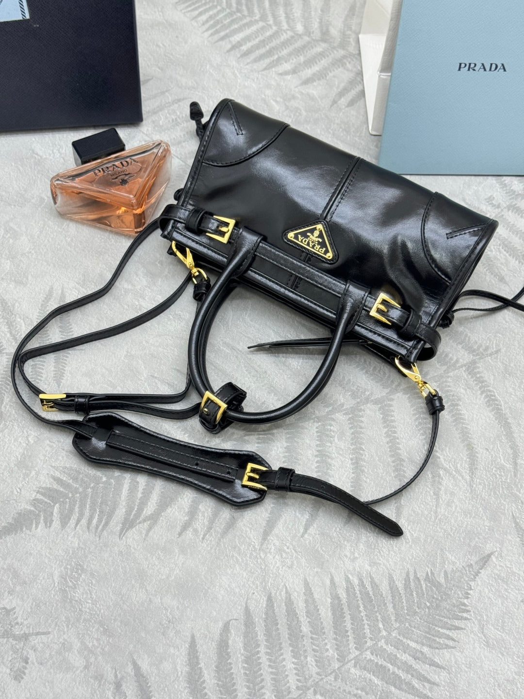 PRADA 25S BONNIE MINI HANDBAG 23 IN BLACK CALFSKIN GOLD HARDWRE