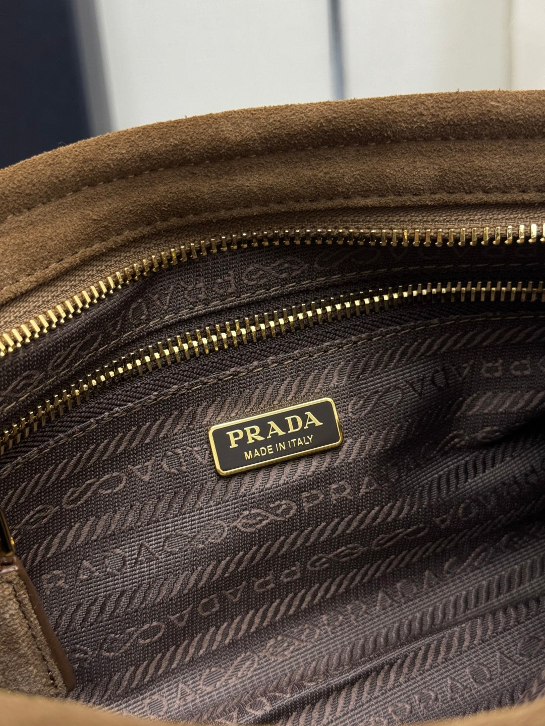 PRADA 25S BONNIE SMALL SHOULDER BAG 26 IN BROWN SUEDE GOLD HARDWARE