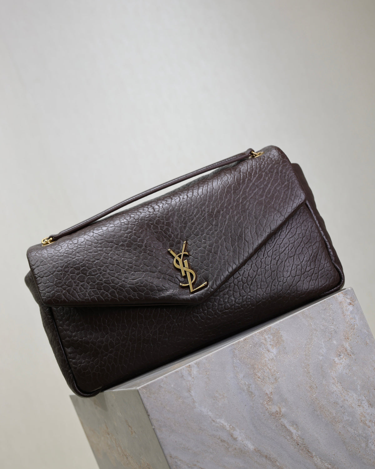 SAINT LAURENT YSL 25S CALYPSO GM 38 IN DARK CHOCOLATE CALFSKIN GOLD HARDWARE