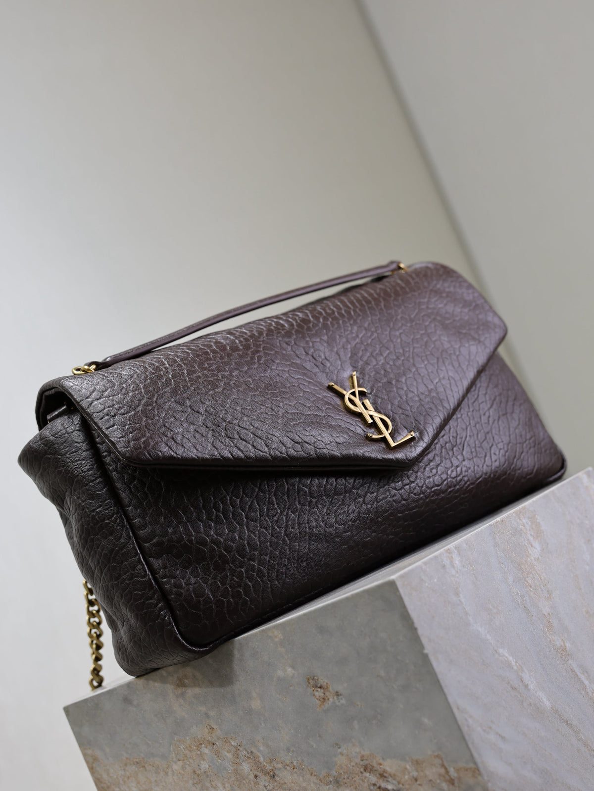 SAINT LAURENT YSL 25S CALYPSO GM 38 IN DARK CHOCOLATE CALFSKIN GOLD HARDWRE