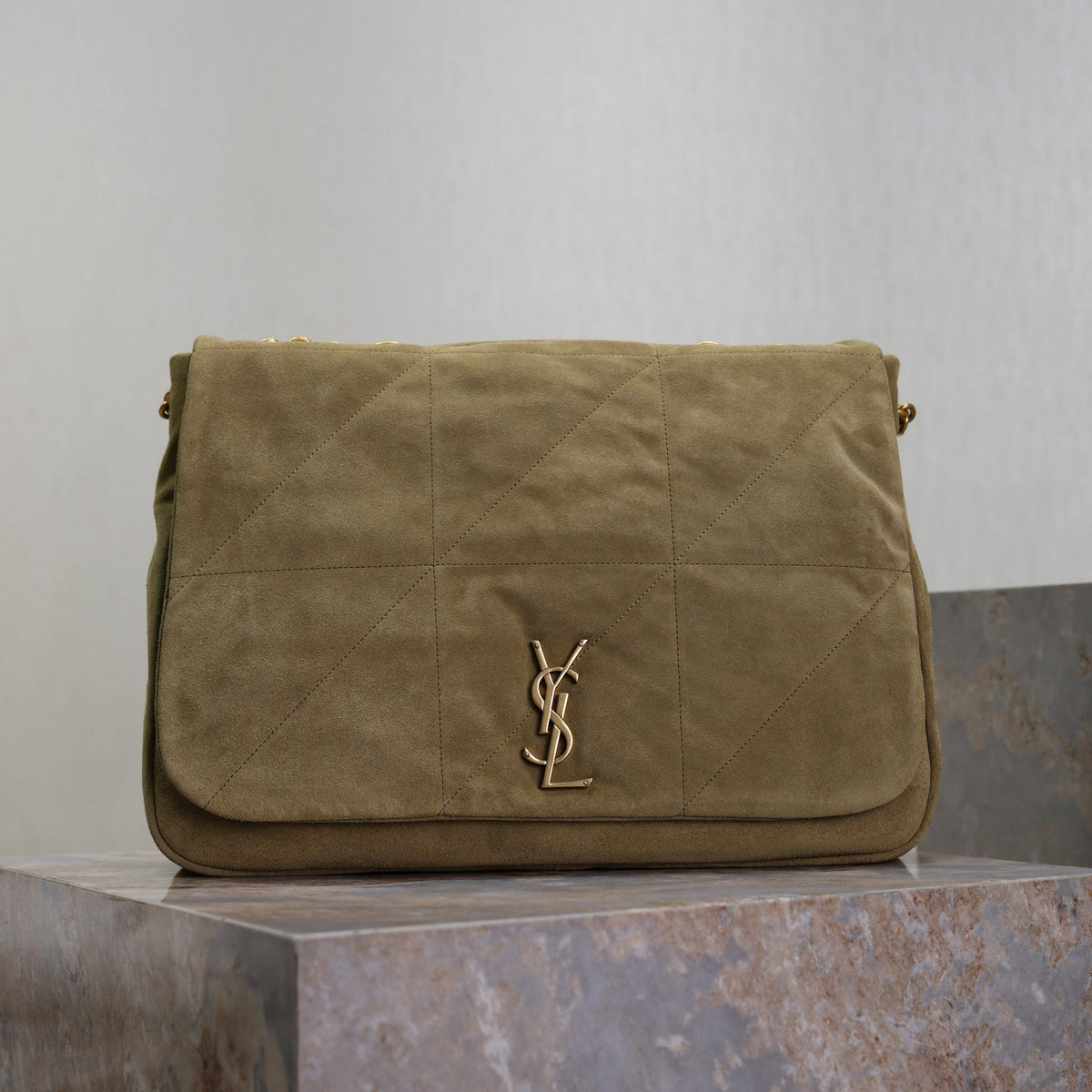 SAINT LAURENT YSL 25S LARGE JAMIE 43 IN MUTED KHAKI SUEDE GOLD HARDWARE