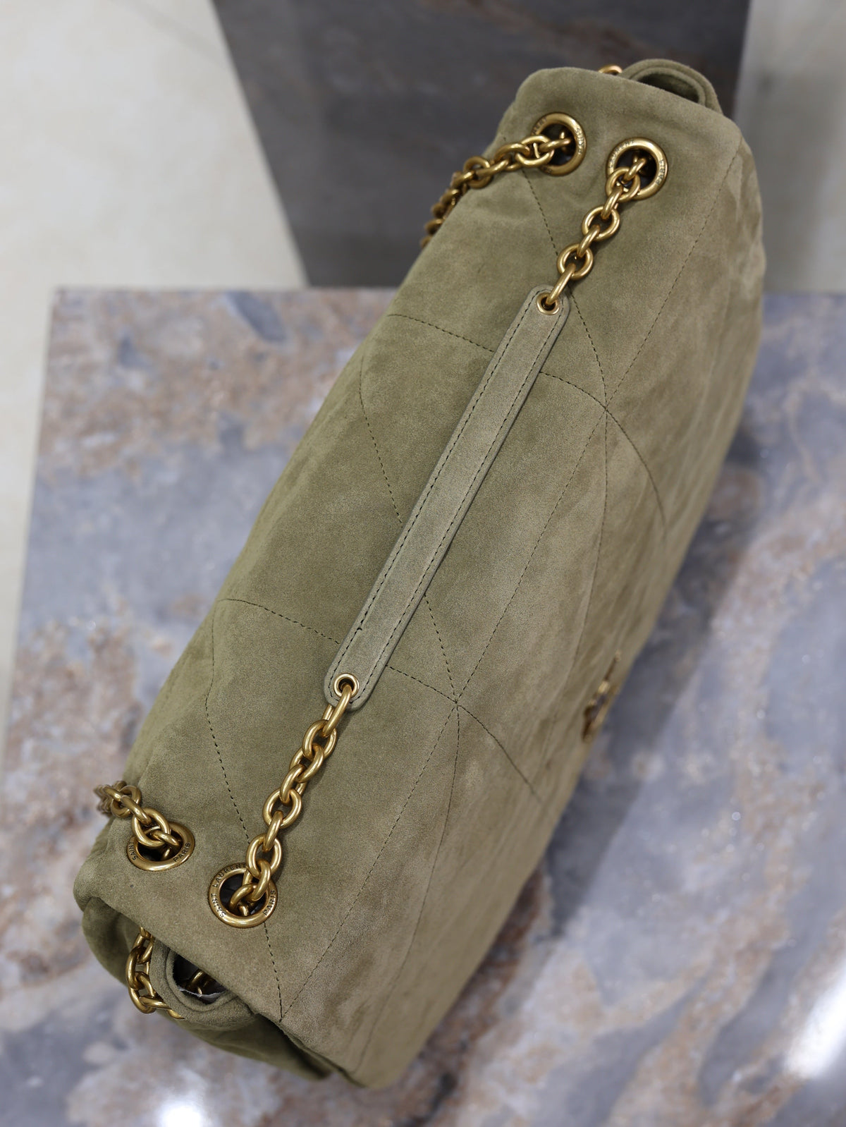 SAINT LAURENT YSL 25S LARGE JAMIE 43 IN MUTED KHAKI SUEDE GOLD HARDWARE